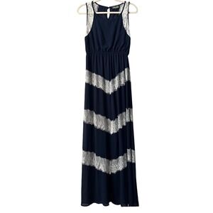Maude Women's Maxi‎ Dress Navy Blue Sleeveless Lace Trim Elegant